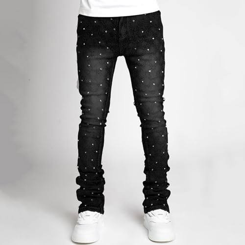 Men's Slim Fit Skinny Stacked Rhinestone Jeans Stretch Fit Stylish Streetwear Causal Y2K Denim Pants3