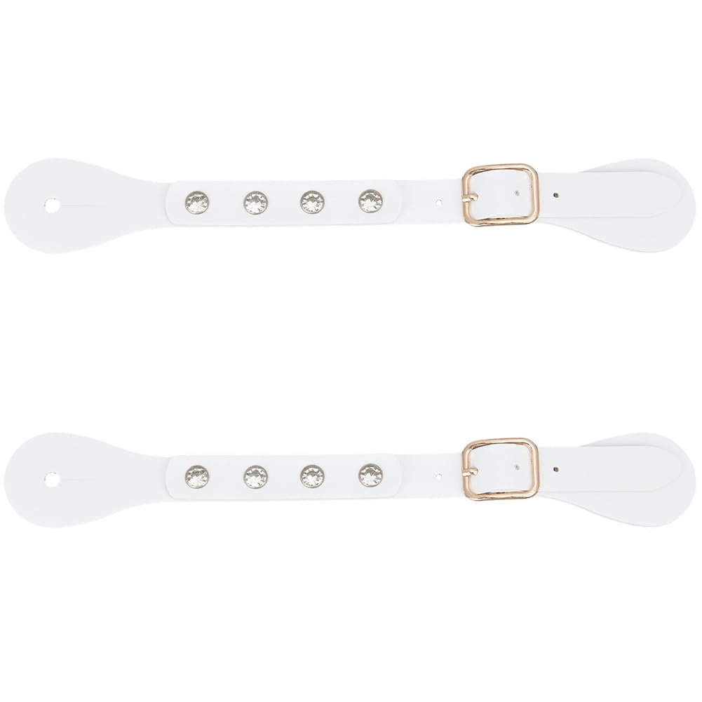 GORGECRAFT 2Pcs PU Leather Spur Straps White 4 Holes Western Men Women Cowboy Adjustable Single Ply Spur Straps Boots Belt for Rodeo Thigh High Boot Equestrian Horse Riding Supplies