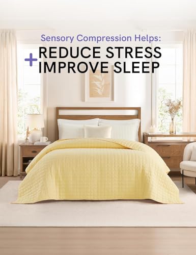 Image of YnM 15lbs Weighted Blanket for Adults, Heavy Bed Throw Blanket with Cooling Glass Beads for All Season Use, Ideal for ~110lbs (48x72 Inches, Twin /Full, Pastel Yellow)