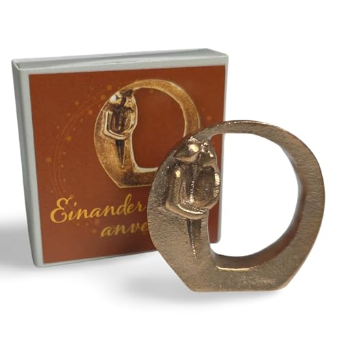 Kleine Liebespaar Hochzeitspaar Mann und Frau Figur Gold aus massiver Bronze 4 cm als Geschenk zur Hochzeit, Jahrestag, Weihnachten, Hochzeitstag