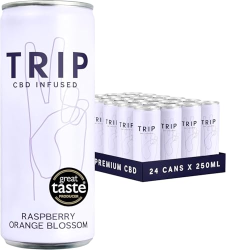 TRIP CBD Drink, Sparkling Raspberry Orange Blossom, 25mg CBD, Fizzy Drink, Low Calorie, Vegan (Pack of 24 x 250ml)