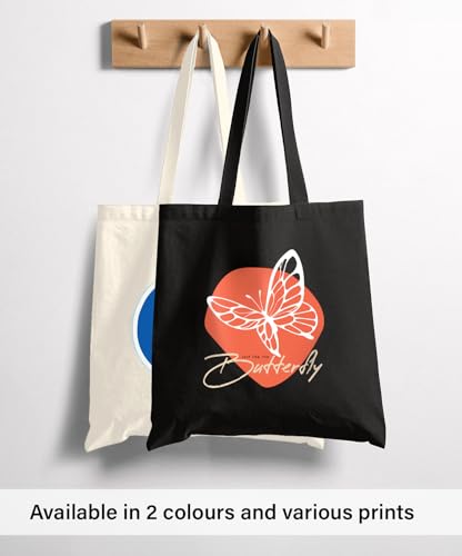 Salt Earth 100% Cotton Printed Black Canvas Tote Bag For Women and Men, Reusable Grocery Bags, Travel Bag, Utility Tote Bag For Women, College Bag, Shopping Bags with Aesthetic Prints (Tread Lightly)