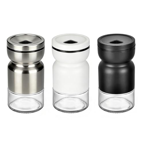 Rieoany Set di 3 Oliere, Saliera E Pepiera In Vetro E Acciaio Inox, Saliera da Cucina, Vasetti Porta Spezie (Nero, Bianco, Argento)