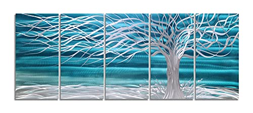 Sygallerier Metal Tree Wall Decor Handcrafted Artwork On Aluminum Blue And Silver Color Pictures Modern Willow Tree Art For Living Room Bedroom Dinning Decoration #TOP2