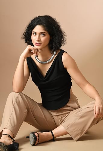 Image of IUGA Womens's Solid Cotton Stretchable Draped Crop Top