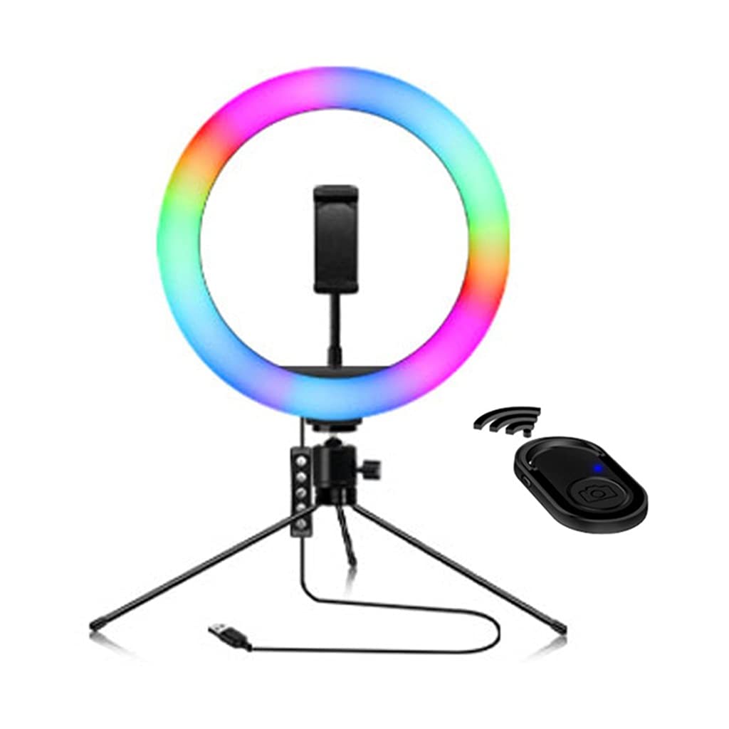 Anello Luminoso da Tavolo da 10" con Treppiede e Supporto del Telefono e Telecomando, Sincronizzazione con la Musica, per Video Youtube, Vlog, Trucco, Fotocamera, 2pcs