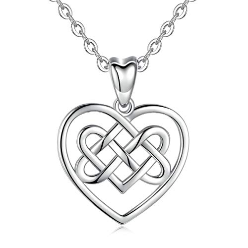 Eudora 925 Sterling Silber Herz Anhänger, keltische Knoten Halskette Damen Schmuck, herzförmige Damen Halskette Als Geschenk für Mädchen Damen Mutter Tochter Frau Liebhaber (Kette Silber:45,7CM)