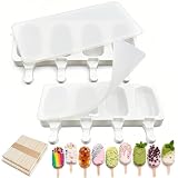 2 Pack Silicone Popsicle Molds, Largre Oval 4 Cavities Homemade Ice Pop Molds with 100 Wooden Sticks for Ice Cream, Cakesicles, Cake Pop