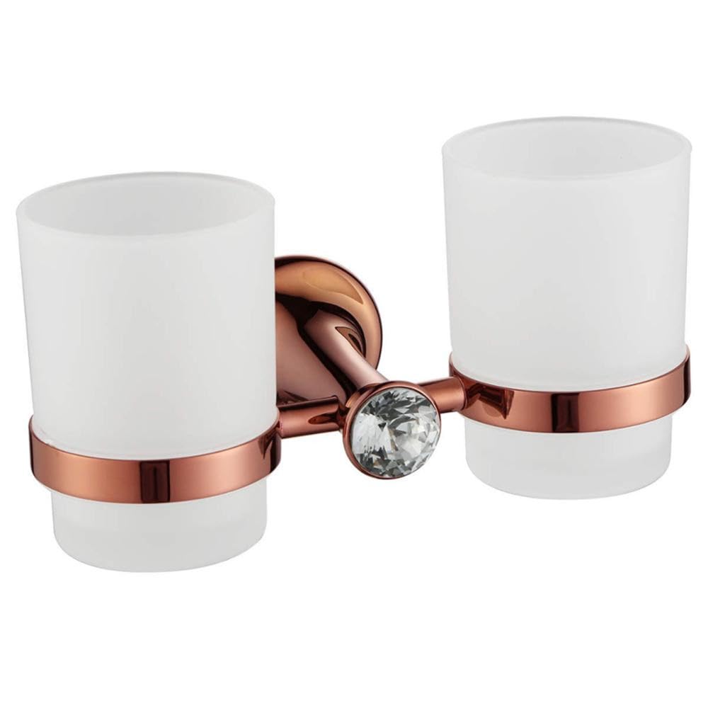 LCANALLYMS Wall hooks, Coat Hook Bathroom Hooks Rose Gold Brass Hardware Sets Towel Rack Bath Toilet Toothbrush Holder Paper Robe Accessories,A(Double Cup Holder)