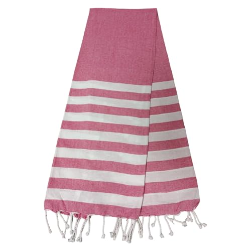 Atout Ciel Serviette de Plage, fouta rayée avec Franges 90 x 180 cm, Rose