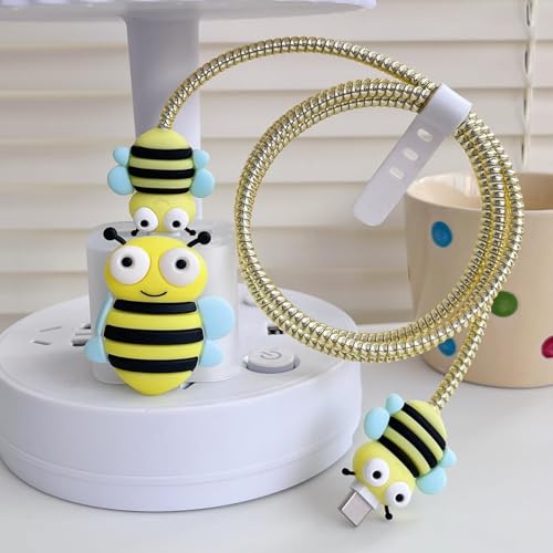 Image of Protective Charger Case for iPhone 18W 20W iPhone 15 14 13 12 11 Pro Max Charging Cable Charger Protective Cover Data Cable Protective Sleeve -(Yellow BEE)