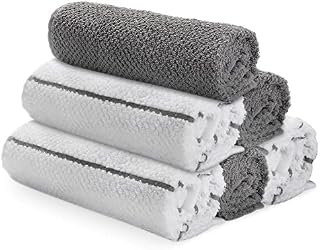 Tea Towels, Kitchen Towels, soft and absorbent, Cotton Terry Dish Towels with Hanging Loops, 45x65cm, set of 6, grey and white