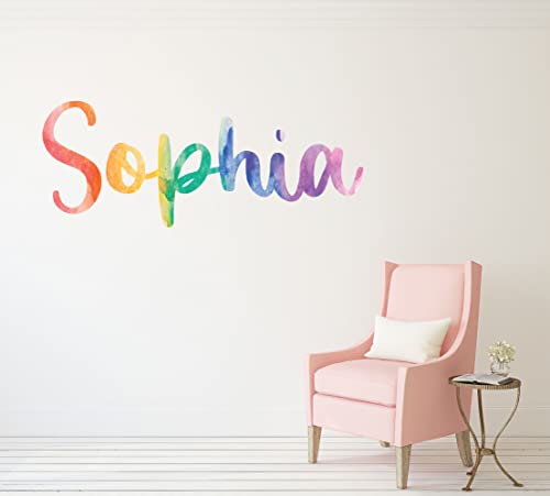 Personalized Name Wall Decal - Watercolor Rainbow Wall Decals - Custom Name Wall Sticker - Nursery Name Sign - Kids Girls Room Playroom Wall Art Decor #TOP5