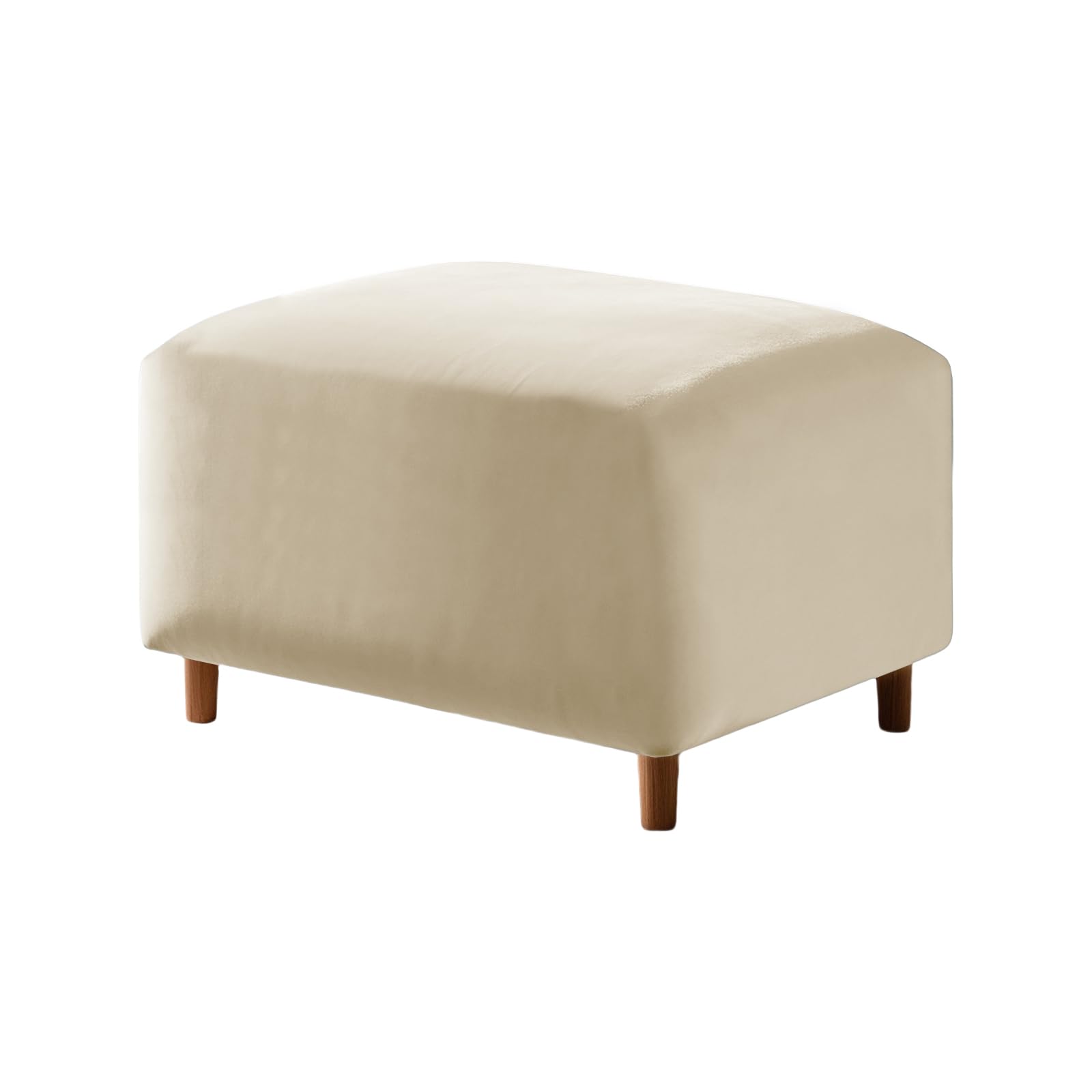 UNBBRRL Footstool Cover with Cushion Cover, Velvet Ottoman Protector Covers, Removable Pouffe Cover with 4 Ties for Living Room (Beige,Rectangle(1pc))
