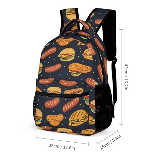 Hot Dogs Chicken Drumsticks Burgers Funny Backpack Sets Lightweight 3Pcs Daypack Set with Lunch Box And Pencil Case for Women Men2