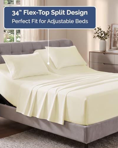 Image of Flex Top Split Head King Sheet Set - 4 Piece Extra Deep Sheets - Off White