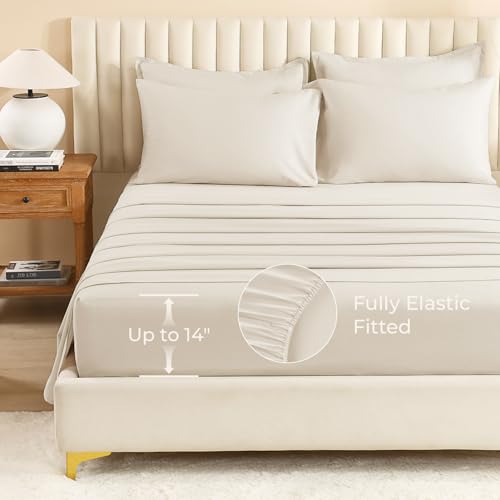 Image of Litanika Oversized King Comforter Sets Beige - 7 Pieces Bed in a Bag Oversized King Bedding Comforter Sets, Solid Lightweight Bed Set with Comforter, Sheets, Pillowcases & Shams