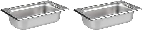 APS 81402 GN 1/4 Behälter, rostfreier Gastronormbehälter Edelstahl, Abmessungen 265 x 160 mm/Höhe 65 mm/Volumen 1,8 Liter (Packung mit 2)