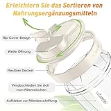 Tablettenbox 7 Tage Morgens Mittags Abends | Rund mit 7 Großen Fächern & Anti-Verwechslungs-Design | Breite Öffnung, BPA-frei & Tragbar | Für Medikamente, Vitamine, Fischöl usw (Weiß)