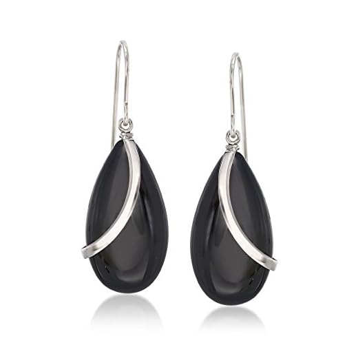 Ross-Simons Black Onyx and Sterling Silver Curve Drop Earrings