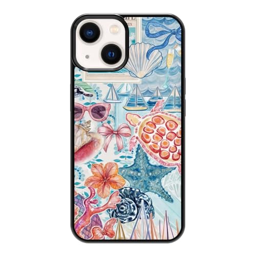 qizjio Summer Coastal Phone Case Shockproof Protective Hibiscus Bow Cases for iPhone 14 Plus