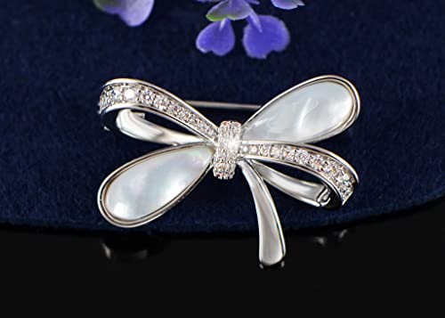 Image of Alilang Cubic Zirconia Bridal Natural Seashell Bowknot Brooches Pins Crystal Rhinestones Vintage Women Accessory