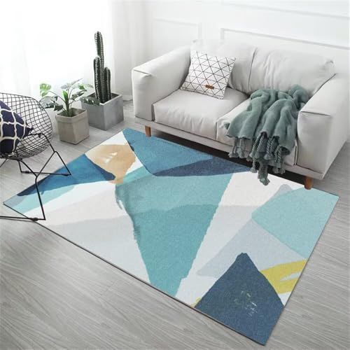 Petit tapis salon bleu et blanc au style minimaliste - 2