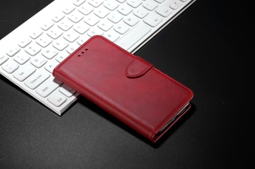 GIOPUEY Leder Hülle Kompatibel mit Telekom T Phone 3, All Inclusive Flip Leder Case Cover, 3 Kartenfach, Handyhülle mit Standfunktion - Red