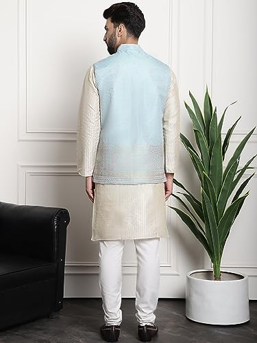 Image of SOJANYA (Since 1958 Men's Silk Blend Kurta and Pyjama with Nehru Jacket