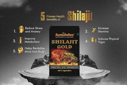 Ramoshdhee Shilajit Gold 60 Capsules | Boosts Stamina In 4 Weeks | 100% Ayurvedic | Energy Strength Immunity