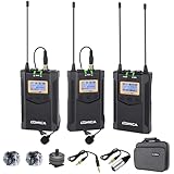 Comica CVM-WM100 Plus UHF 48-Channel Wireless Dual Lavalier Microphone System for Canon Nikon Sony Panasonic DSLR Camera, XLR Camcorder & Smartphone (2TX+1RX)