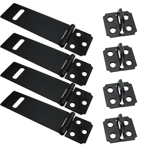 Image of 4PCS Door Sliding Latch Lock Painted Iron Lock 4 Inch Black Padlock Hitch with Screw for Cabinet and Box and Door