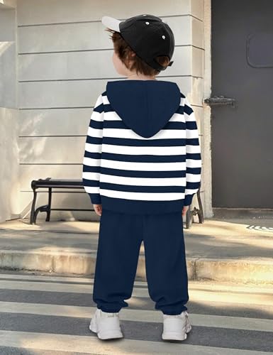 NECIOUS 3t Boy Clothes 4t Toddler Boys Clothes 2 Piece Fall Winter Toddler Sweatsuit Outfits Blue Striped Sweatshirt Tops Pants Clothing Sets3