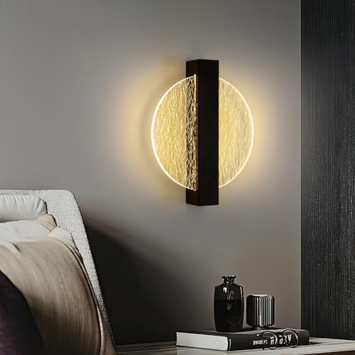 Wandlampe LED Innen, 12W 1500LM Moderne Wandleuchte, Kreativ Schwarz Rund Wandbeleuchtung LED Innen für Wohnzimmer, Schlafzimmer, Treppenhaus, Flur, Warmes Weiß 3000K