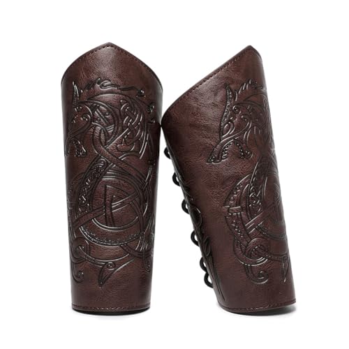 Medieval Leather Bracers Dragon Embossed Viking Leather Bracers Leather Arm Armer Cuff Leather...