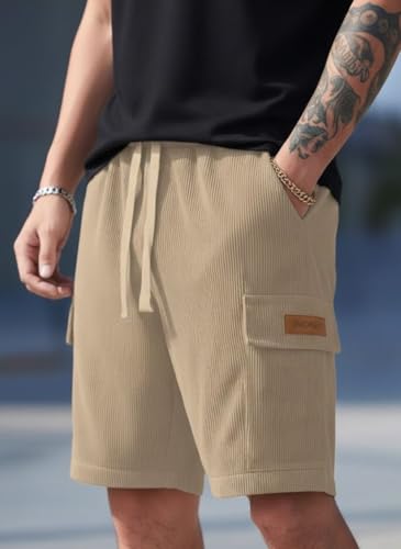 Image of SMOWKLY Authentics Classic Men's Polycotton Ribbed Cargo Stretch Shorts |Half Pant with Drawstring & 4 Pockets | Lightweight & Quick Dry | Men Shorts Casual |Summer Shorts Pant for Men