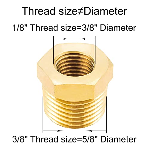 Joywayus Brass Reducing Hex Bushing 3/8\" NPT Male to 1/8\" NPT Female Pipe Fitting Reducer Adapter(Pack of 10) - Thumbnail 2