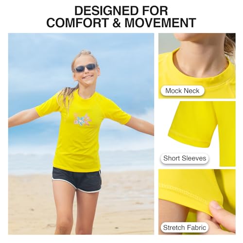 Image of Kanu Surf Girls' Jade Rash Guard UPF 50+ Sun Protection Short Sleeve Swim Shirt