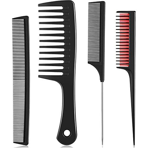 4 Pieces Hair Styling Comb Set, Includes Teasing Hair Comb, Wide Tooth Detangling Hair Comb, Rat Tail Comb Teasing Comb and Triple Teasing Comb for Women Hair Back Brushing, Edge Control, Combing