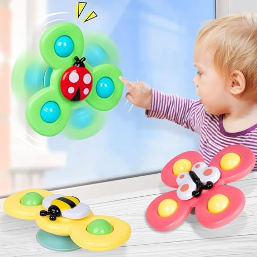 Image of 3PCS Suction Cup Spinner Toys for 1 Year Old Boy Girl|Spinning Tops Bath Toys for Kids Ages 1-3|Sensory for Baby 6 12 18 Months Boy Birthday Gift Table /Window / (Return Gift for Kids)