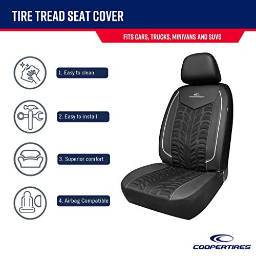 Cooper Tires Waterproof Car Seat Covers, Tire Tread Design, Low Back, PU Leather & Polycloth Fabric, Airbag Compatible, Fit for Most Cars, Trucks, SUVs and Vans - Thumbnail 6