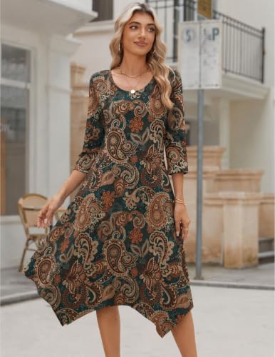Image of Zeagoo Midi Dresses Women 2026 Dress 3 /4 Sleeve Casual Dresses with Pockets A Line Summer Beach Sundress