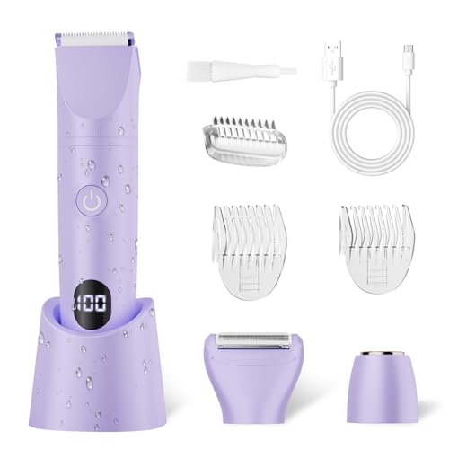 Recortadora de bikini para mujer, maquinilla de afeitar eléctrica 3 en 1 para mujer, afeitadora corporal inalámbrica para viaje, IPX7 impermeable con pantalla LED, hoja de cerámica, recortadora