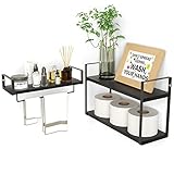 ZGO 2+1 Tier Floating Shelves Wall Mounted Set of 2, Rustic Wood Wall Shelves with Metal Frame Tissu