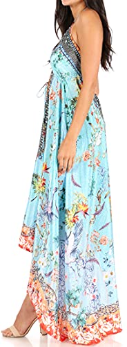 Image of Sakkas Lizi Womens Maxi High-Low Halter Handkerchief Long Dress Beach Party