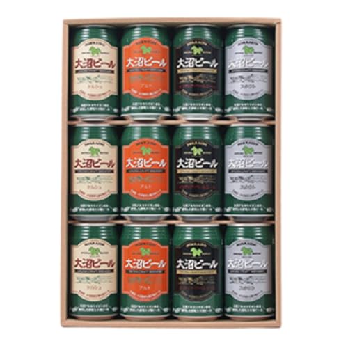 [金賞受賞]大沼ビール350ml 12本入 ギフトセット (ケルシュ3缶・アルト3缶・IPA3缶・スタウト3缶) 飲み比べ