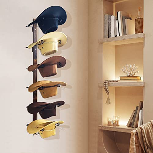 Opeletnnt 6 Pieces Cowboy Hat Rack, Cowboy Hat Holder For Wall, Western Cowboy Hat Hanger, With 3 Walnut Wooden Board And 3 Vintage Hooks #TOP5