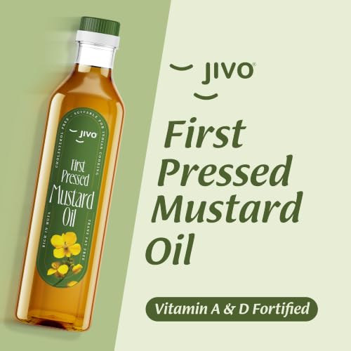 Image of Jivo First Pressed Mustard Oil 1 Litre | Vitamin A and D Fortified | MUFA-Rich with Balanced Omega 3 and 6 |Cholesterol and Trans Fat Free Oil| Ideal for Frying, Pickling, Sauteing, Baking, and More