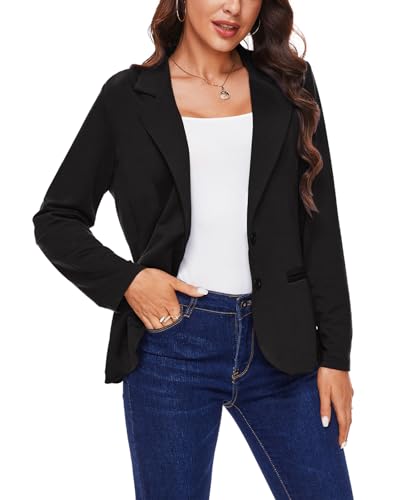MINTLIMIT Women Long Sleeve Blazer Button Front Work Casual Office Lapel Suit Jacket Lightweight Knit Blazers with Pockets4