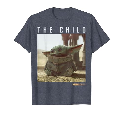 Star Wars The Mandalorian The Child Long Ears Photo T-Shirt, Men, Heather Blue, Large